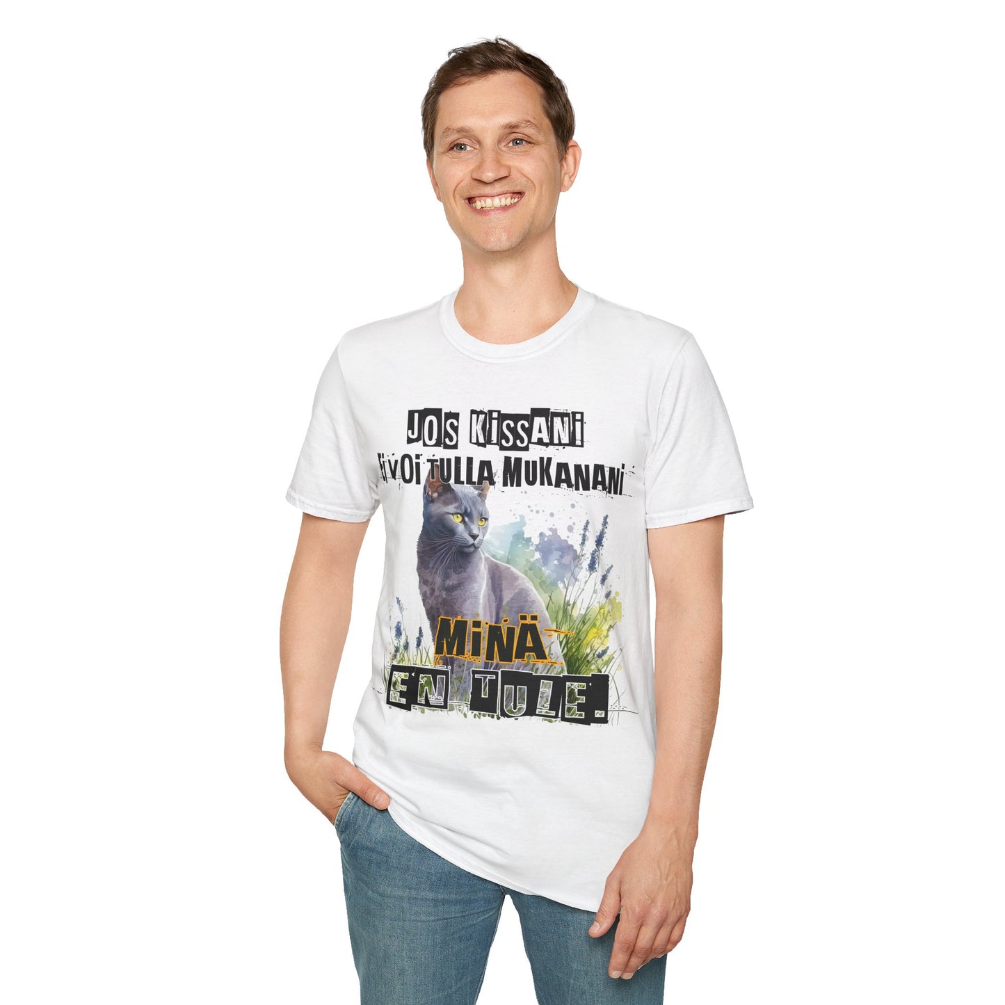 T-Paita - jos kissani ei voi tulla, minä en tule, venäjänsininen russian blue