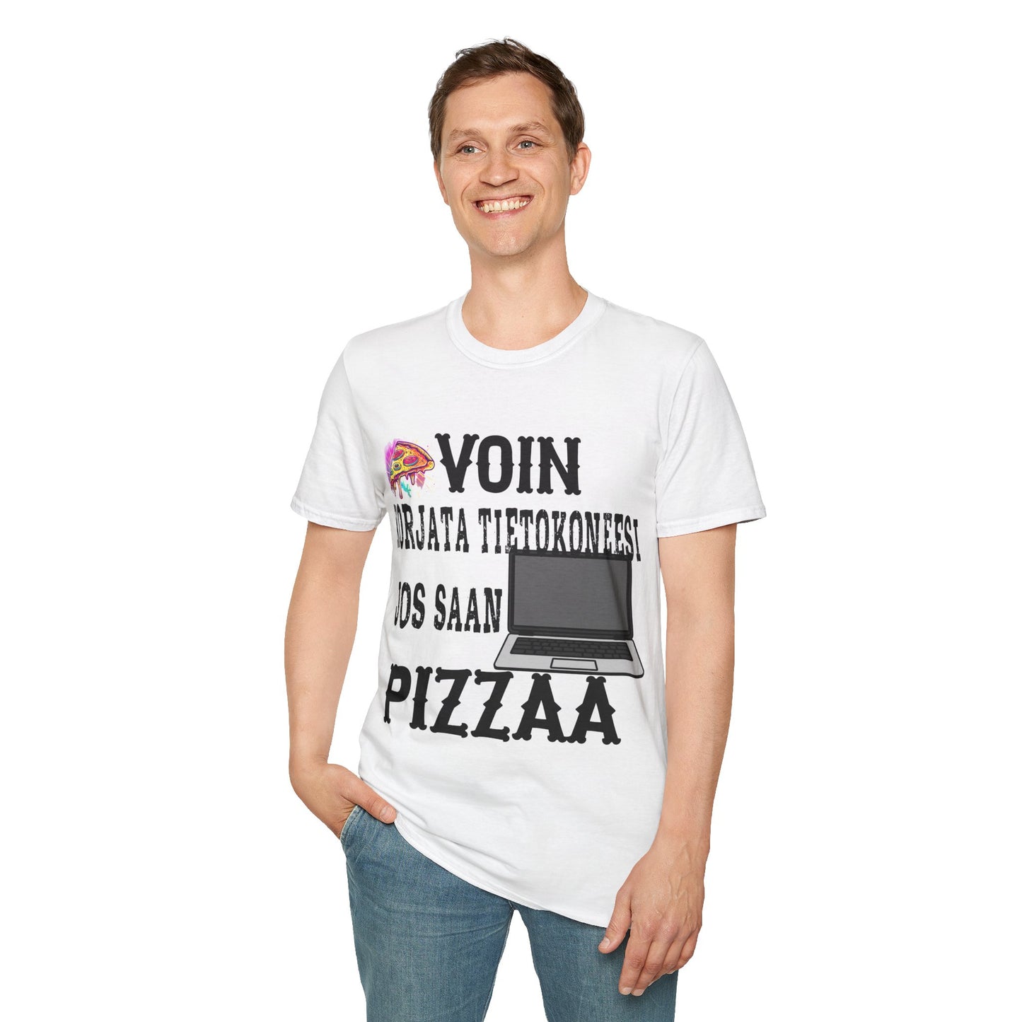 T-Paita - voin korjata tietokoneesi, jos saan pizzaa