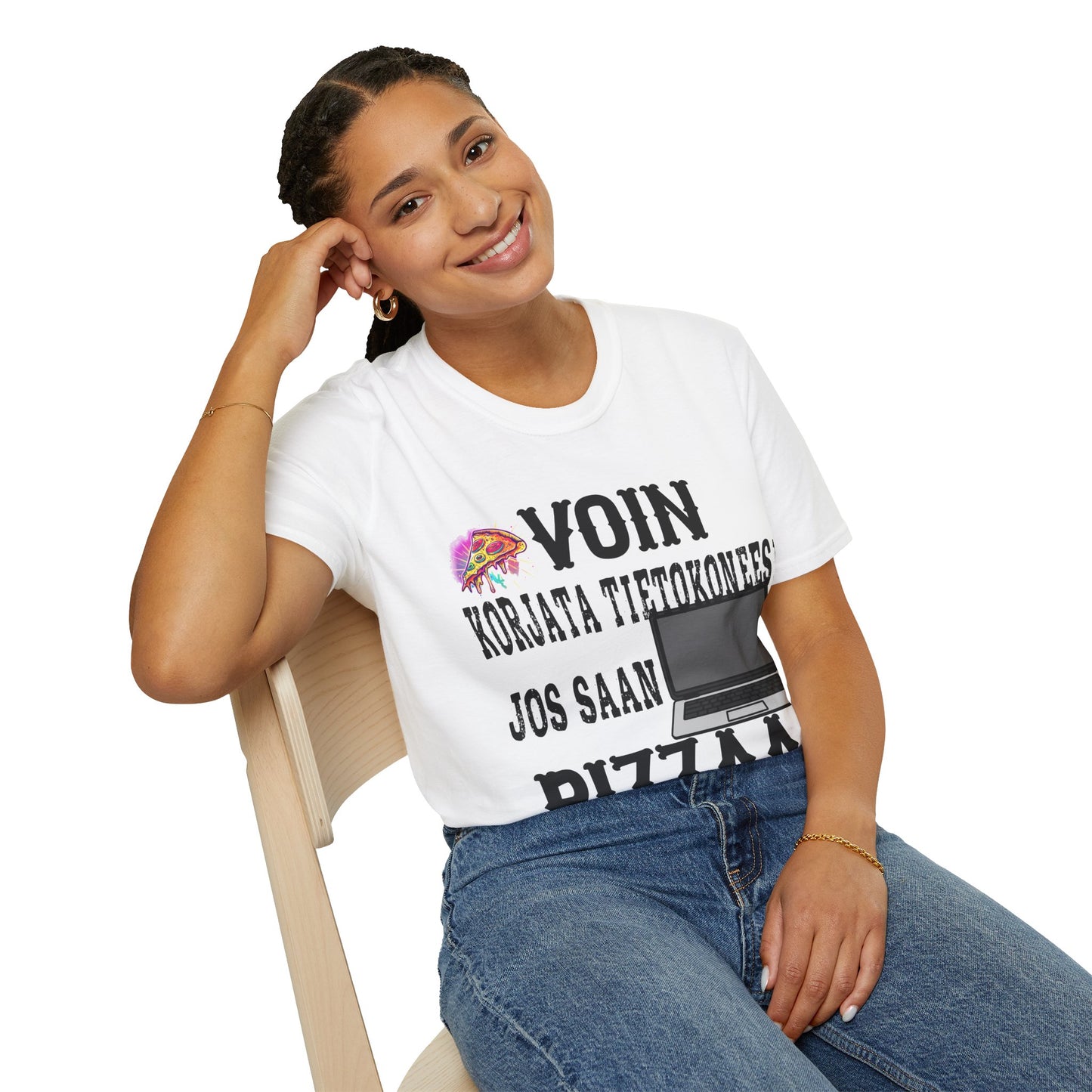 T-Paita - voin korjata tietokoneesi, jos saan pizzaa