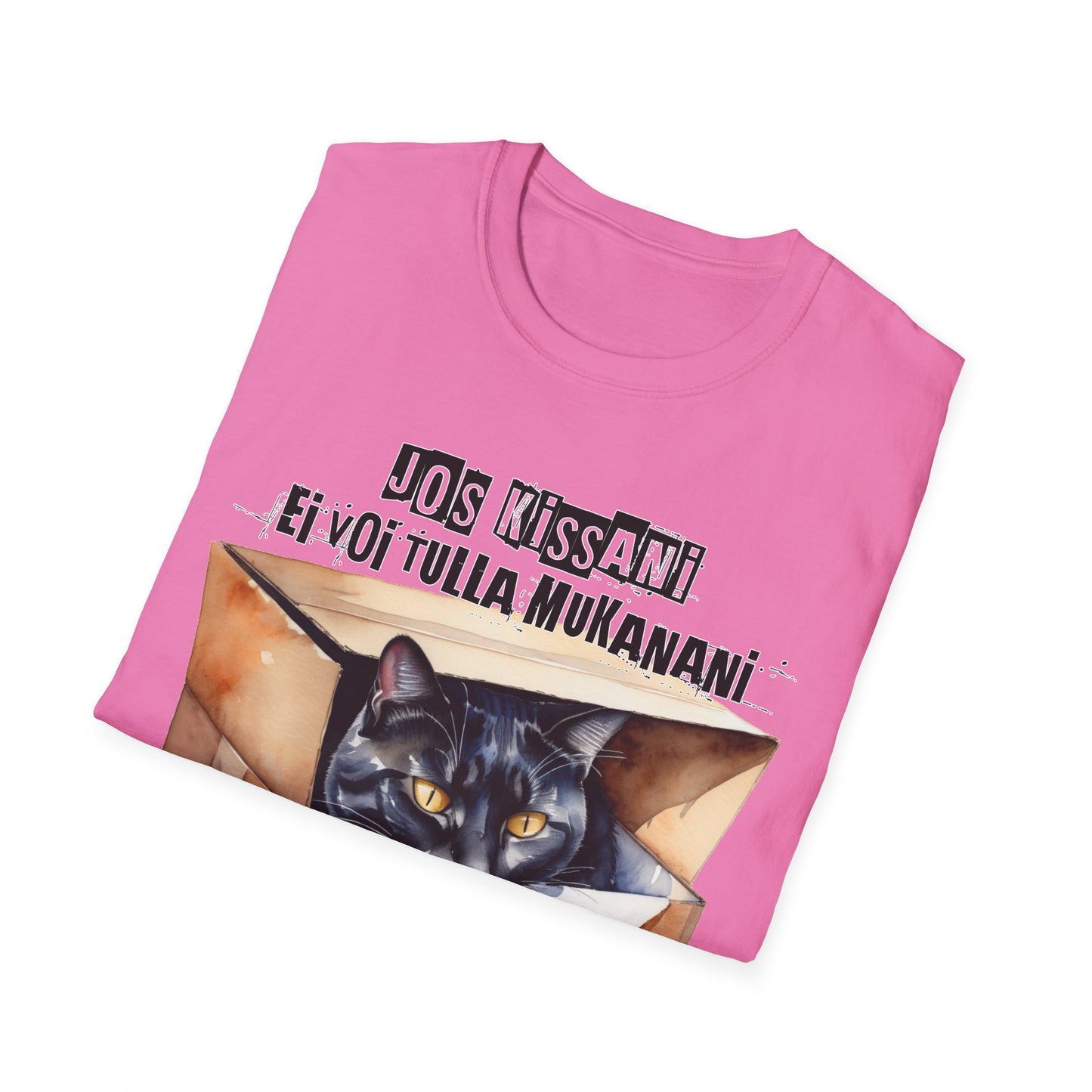 T-Paita - jos kissani ei voi tulla, minä en tule, musta kissa pahvilaatikossa