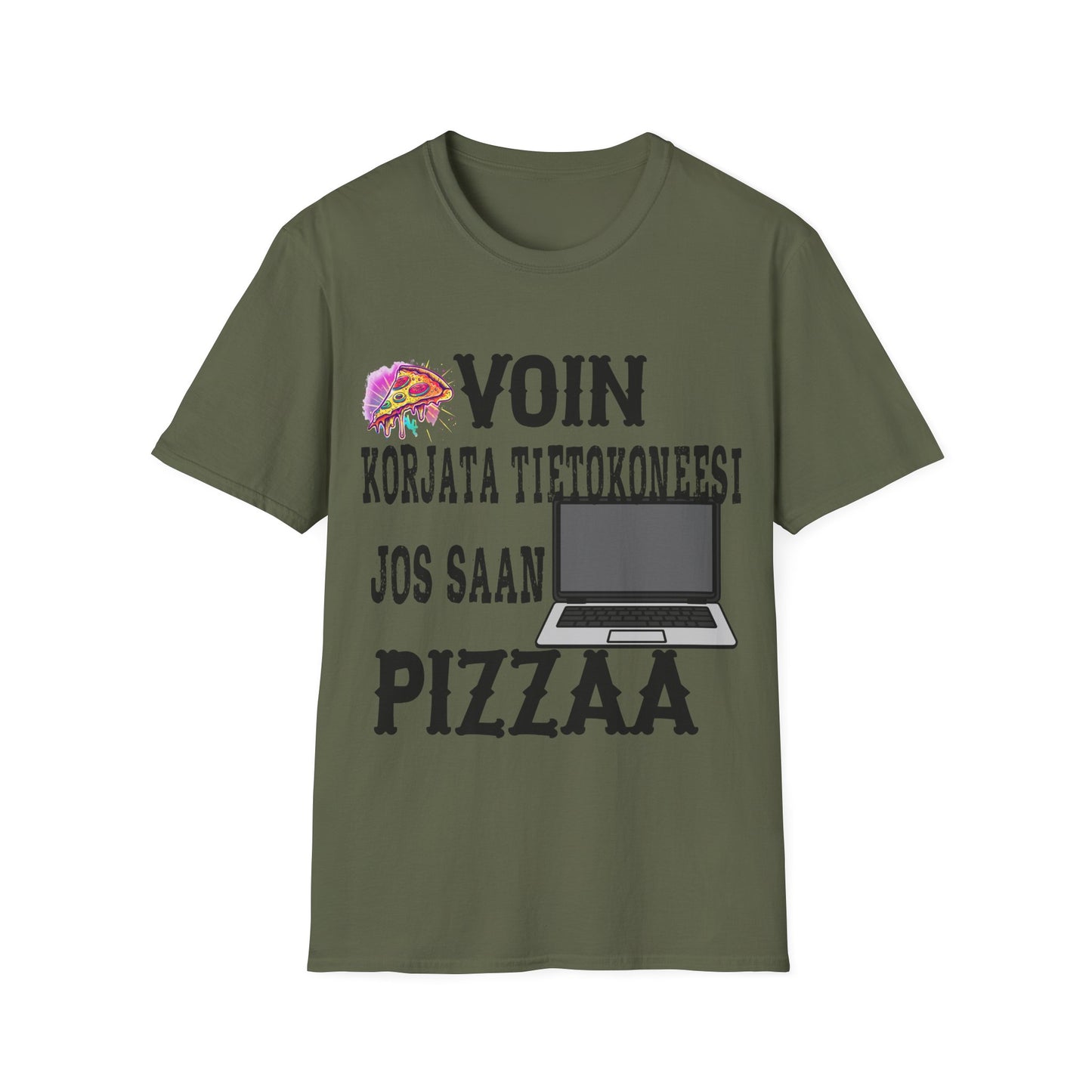 T-Paita - voin korjata tietokoneesi, jos saan pizzaa