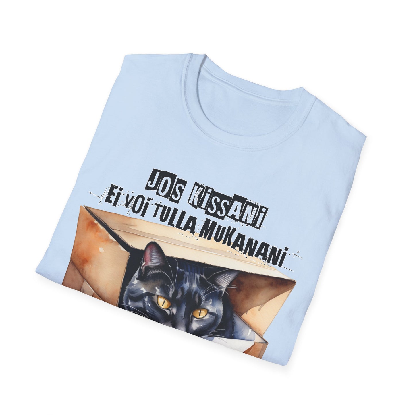 T-Paita - jos kissani ei voi tulla, minä en tule, musta kissa pahvilaatikossa