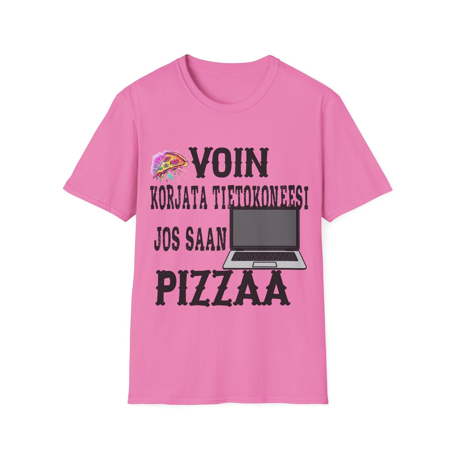 T-Paita - voin korjata tietokoneesi, jos saan pizzaa