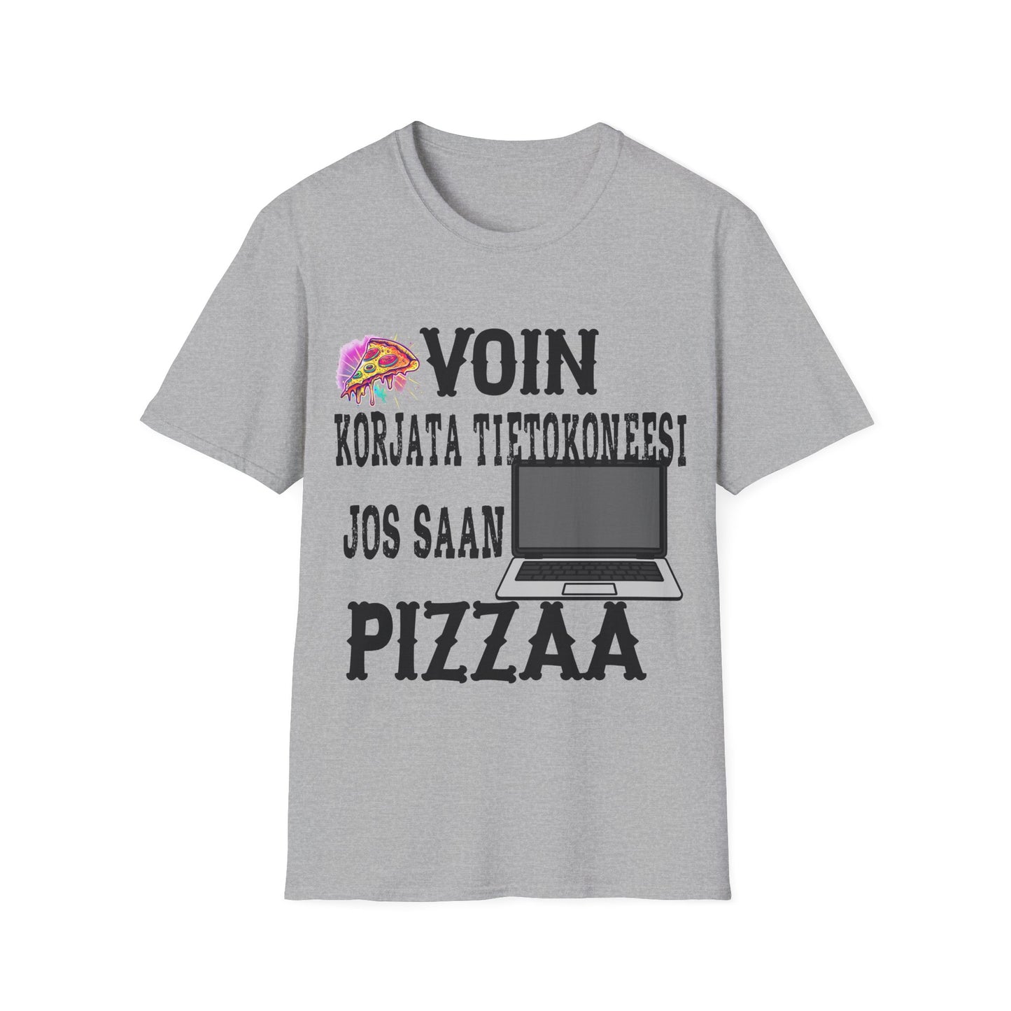 T-Paita - voin korjata tietokoneesi, jos saan pizzaa