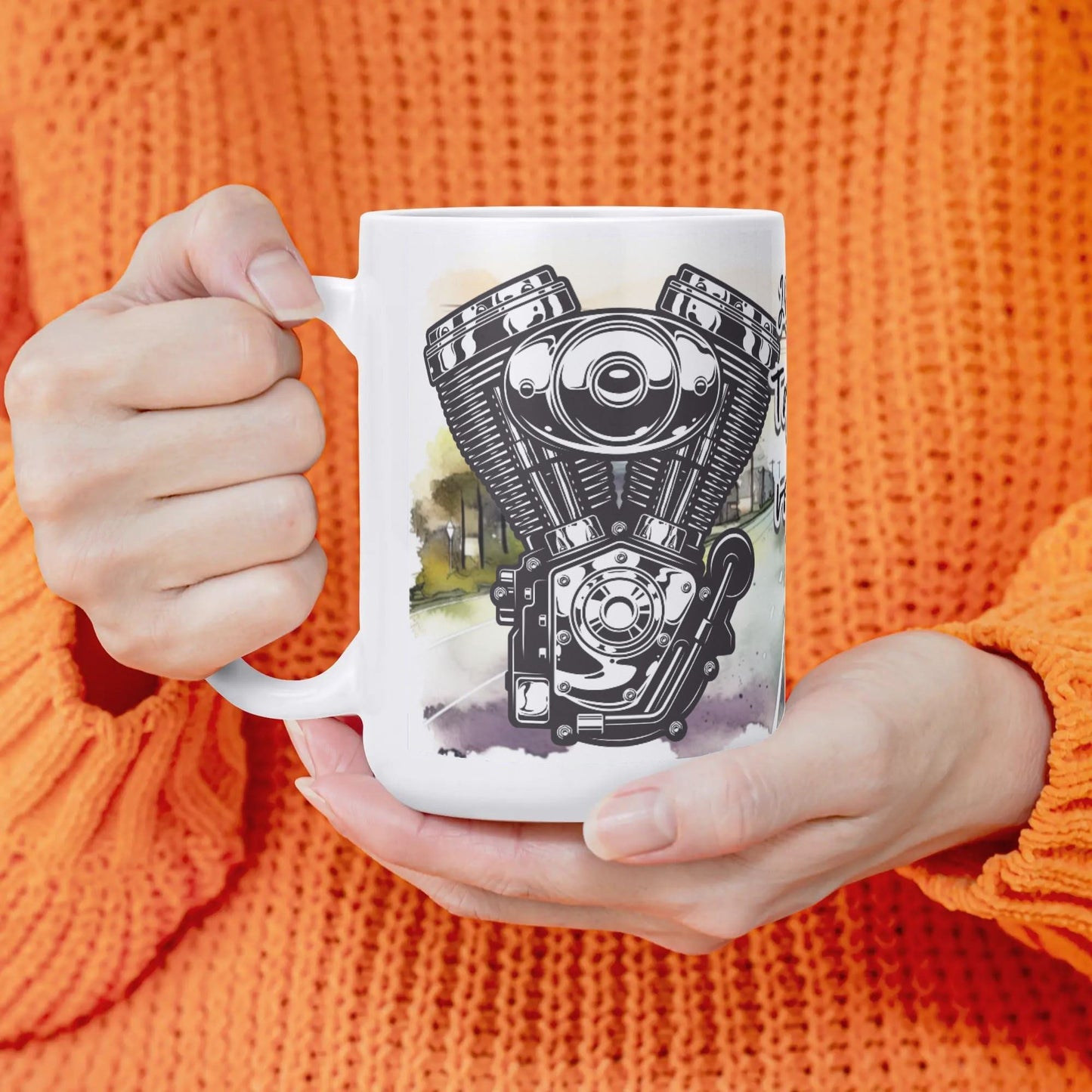 HELLLIVE muki from Lieto - kylätie + motoristi ja vaikk mopon kuva sekä sun teksti