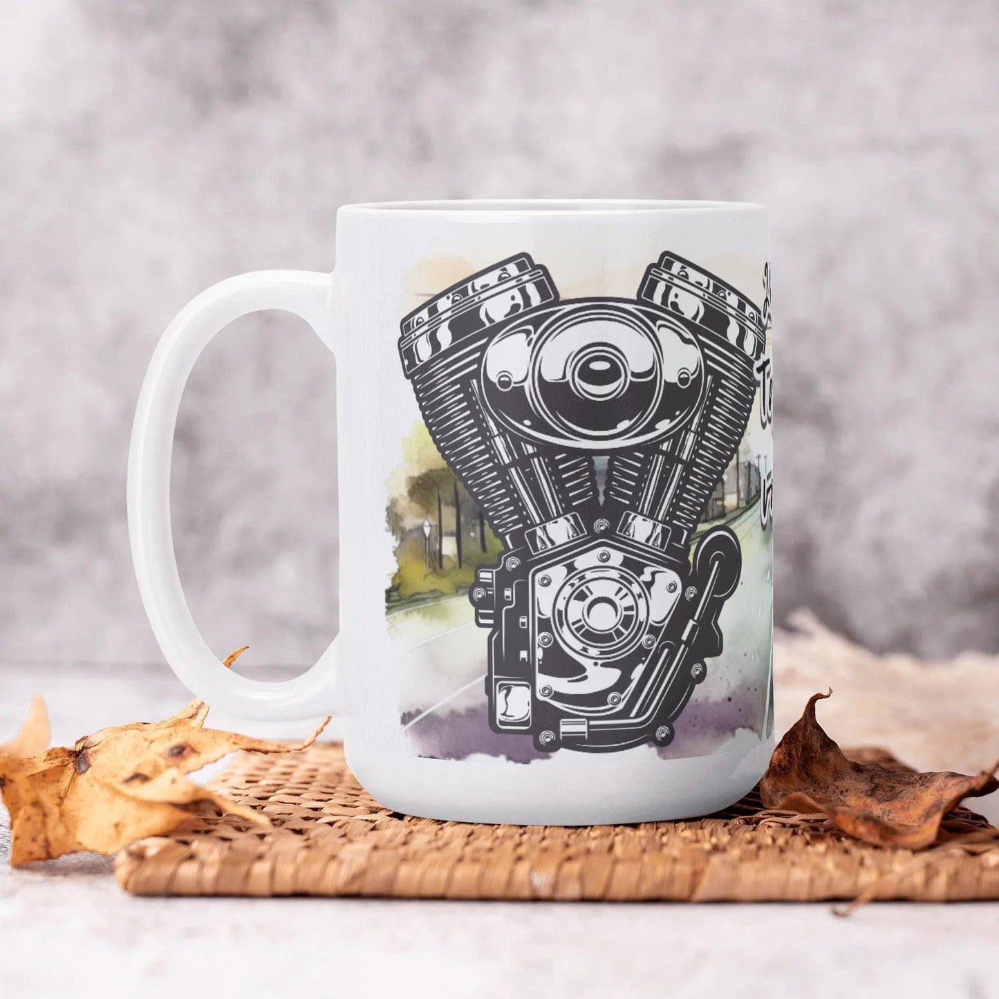 HELLLIVE muki from Lieto - kylätie + motoristi ja vaikk mopon kuva sekä sun teksti