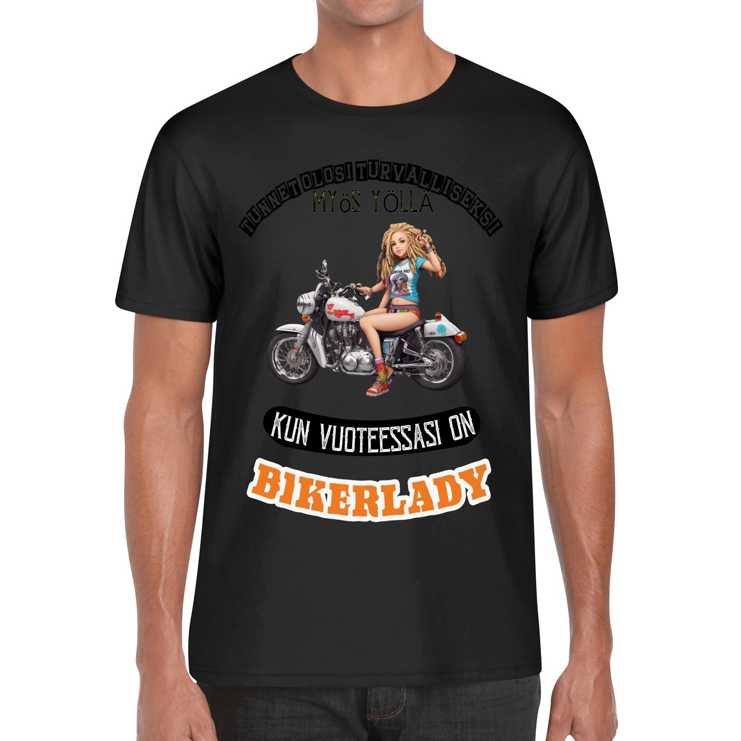 Muokkaa itse - Miesten puuvilla t-paita: printit ees ja takana kans