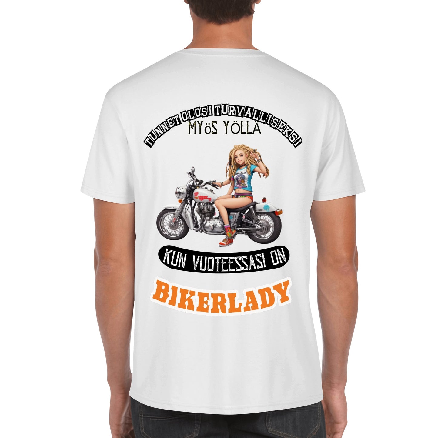 Muokkaa itse - Miesten puuvilla t-paita: printit ees ja takana kans