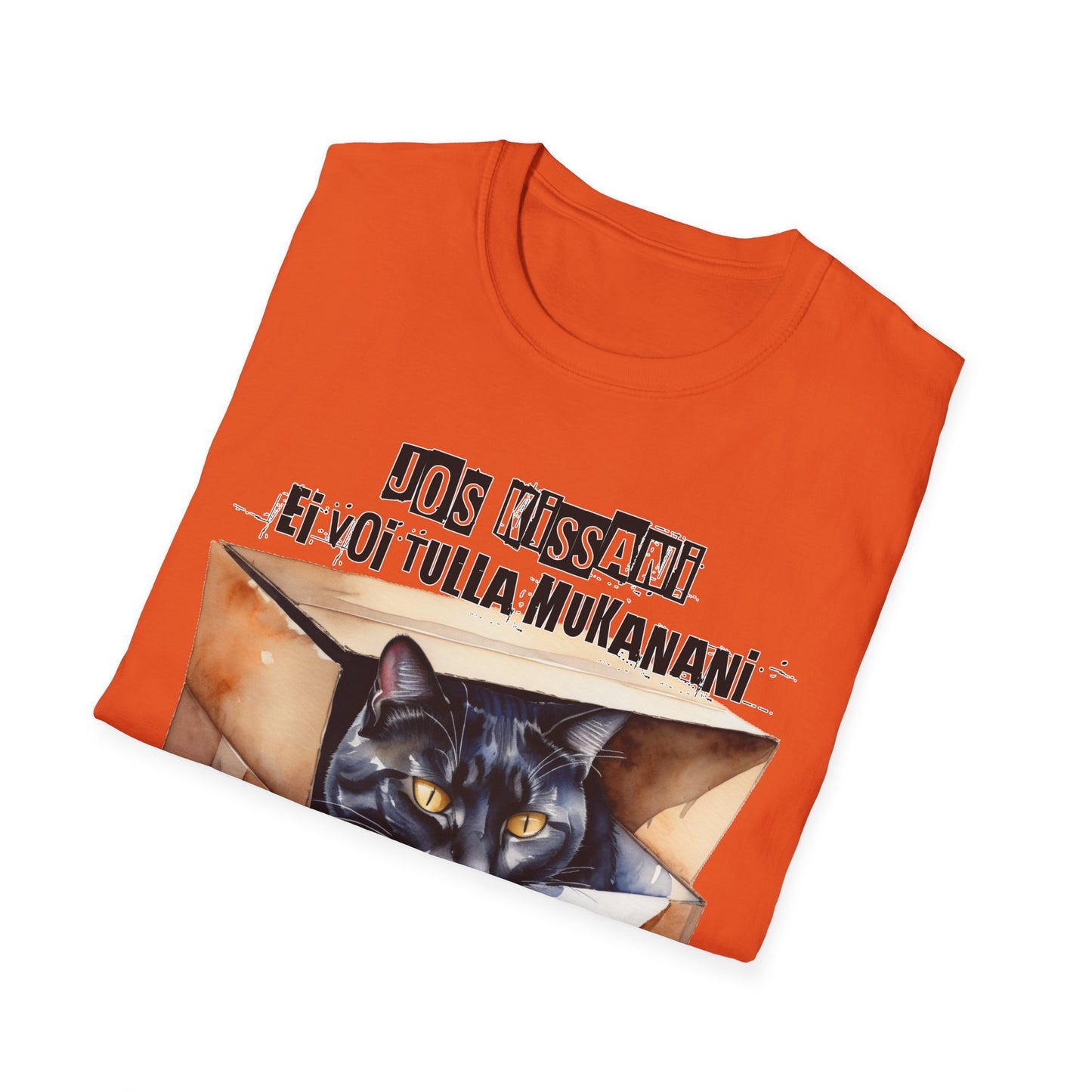 T-Paita - jos kissani ei voi tulla, minä en tule, musta kissa pahvilaatikossa