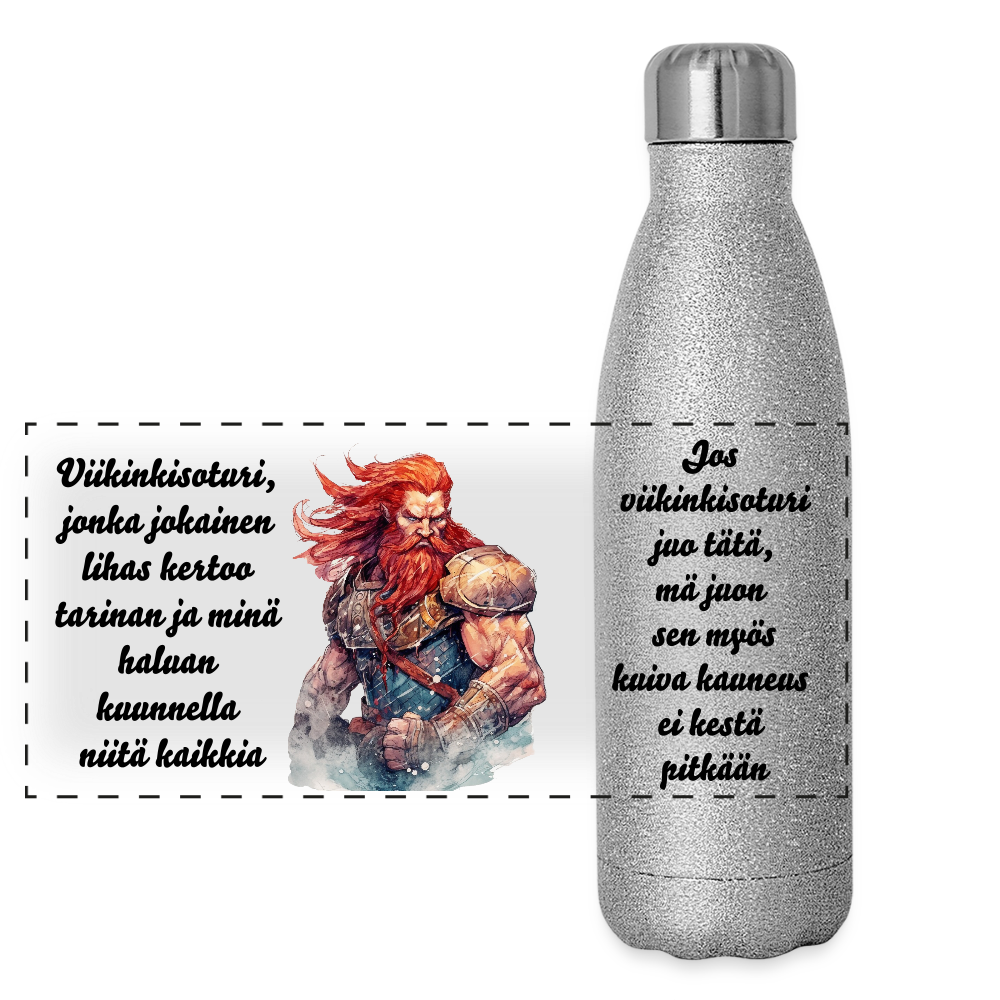 Glitter-termospullo ruostumattomasta teräksestä - viikinkisoturi - hopeakimalle
