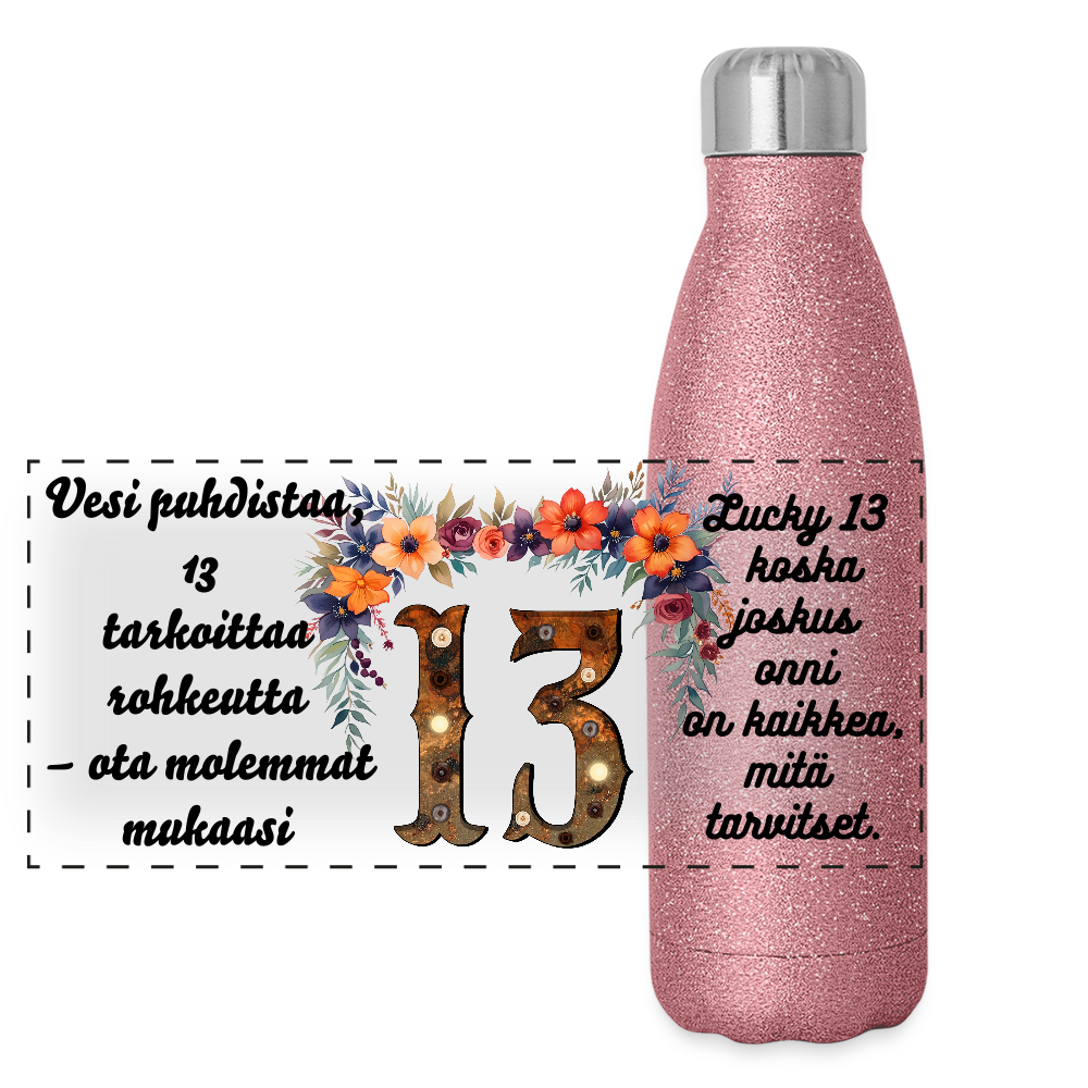 Glitter-termospullo ruostumattomasta teräksestä - 13 - pinkki kimalle