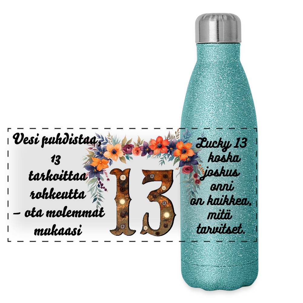 Glitter-termospullo ruostumattomasta teräksestä - 13 - sininen kimalle