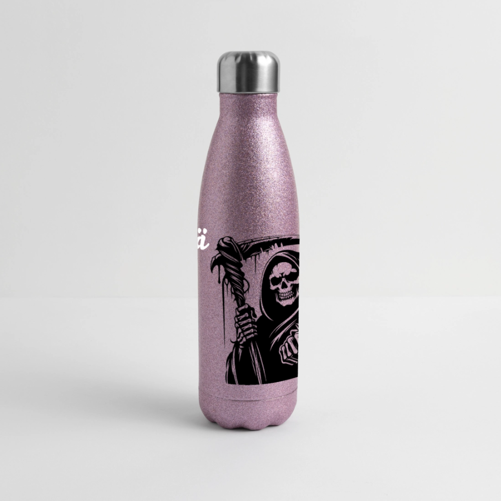 Glitter-termospullo ruostumattomasta teräksestä viikatemies - pinkki kimalle
