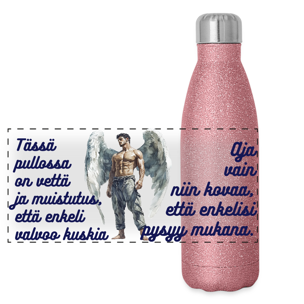 suojelusenkeli Glitter-termospullo ruostumattomasta teräksestä - pinkki kimalle
