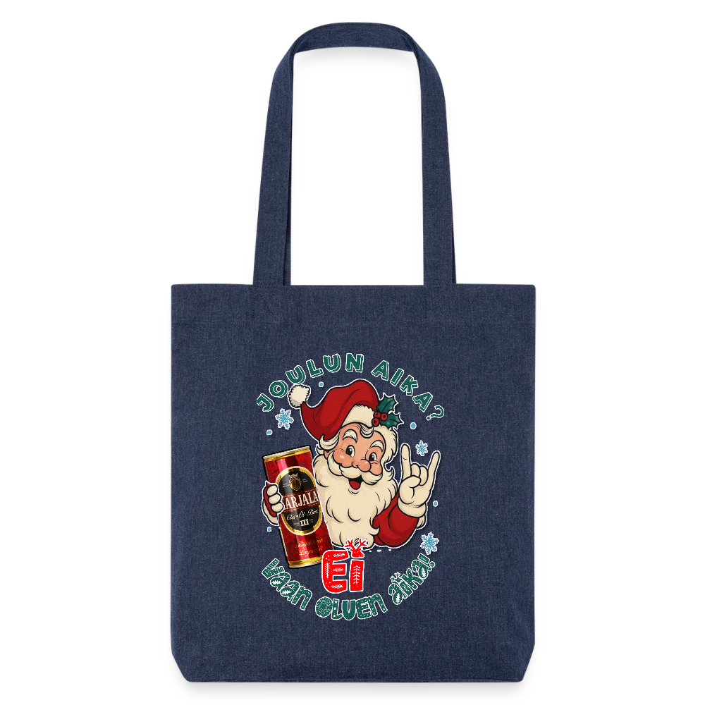 Stanley/Stella heavyweight kierrätetty kangaskassi – Joulupukki ja kalja, suoraan paskasta arjesta - melanssinsininen