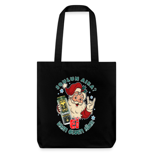 Stanley/Stella heavyweight kierrätetty kangaskassi – KARHU jouluolut kädessä ja elämä menossa - musta