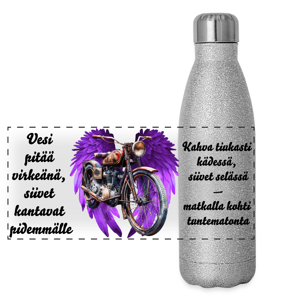 Glitter-termospullo ruostumattomasta teräksestä - hopeakimalle