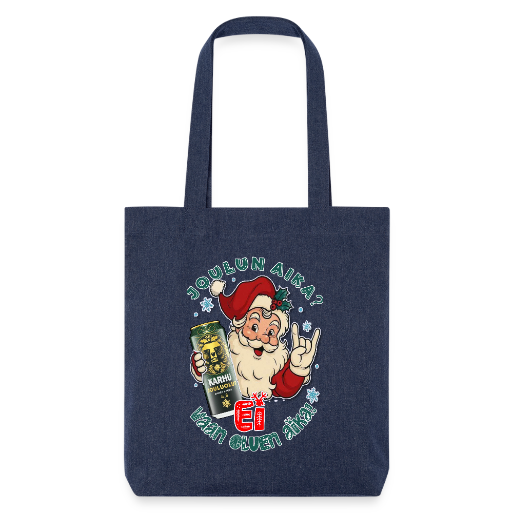 Stanley/Stella heavyweight kierrätetty kangaskassi – KARHU jouluolut kädessä ja elämä menossa - melanssinsininen