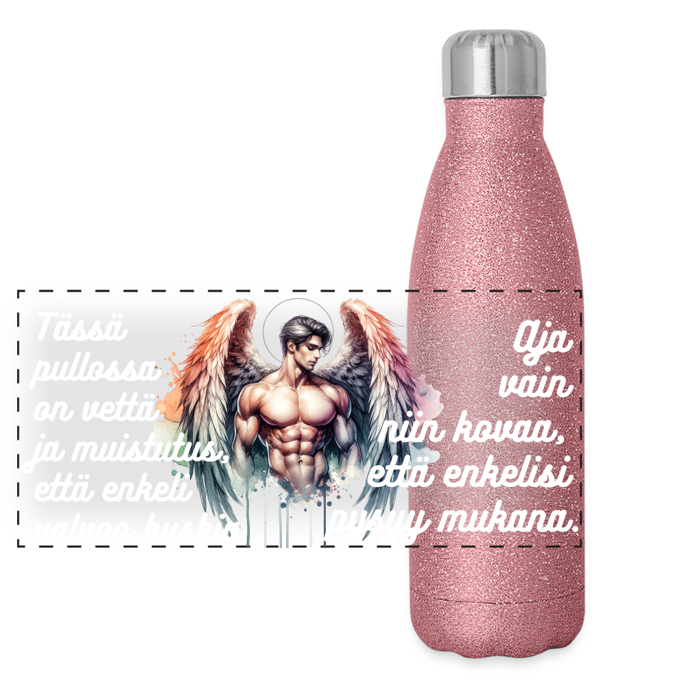 Glitter-termospullo ruostumattomasta teräksestä - pinkki kimalle