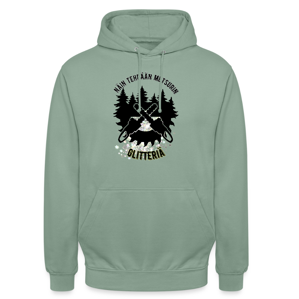 Huppari ”unisex” , näin tehdään metsurin glitteriä - harmaanvihreä