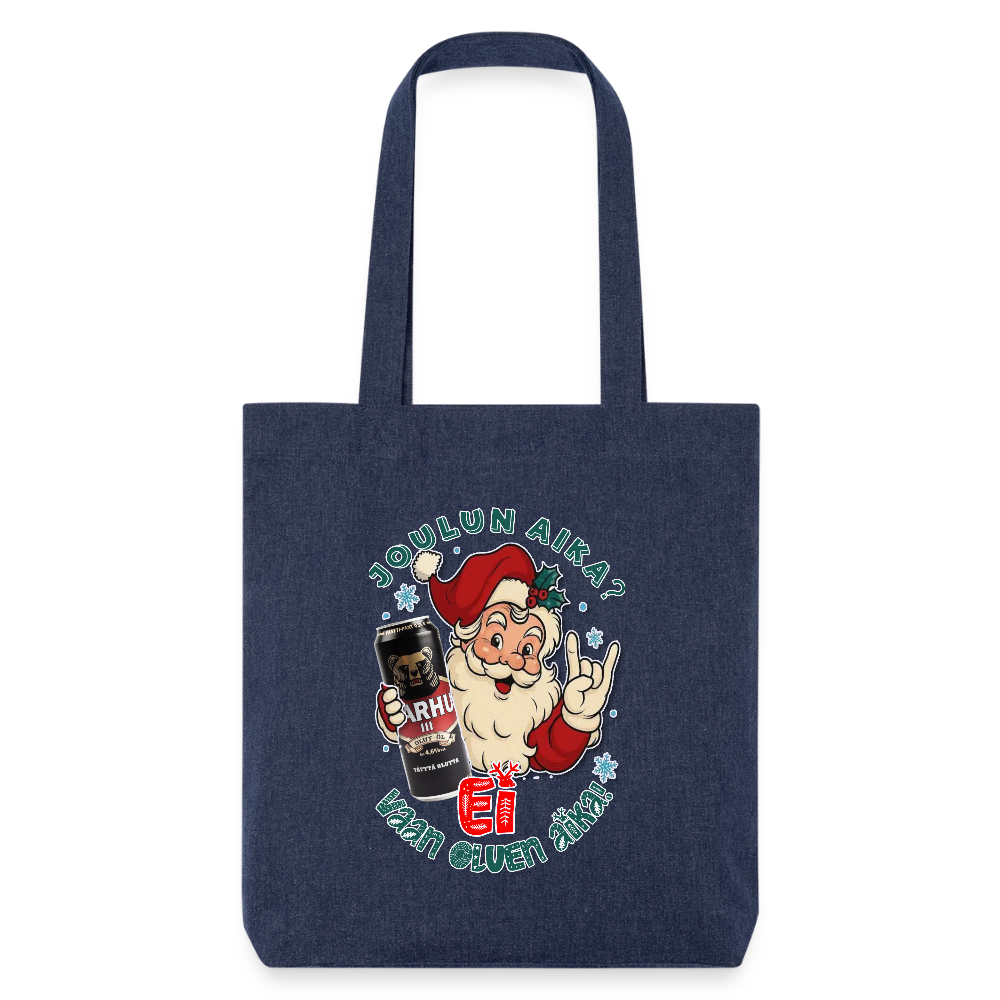 Stanley/Stella heavyweight kierrätetty kangaskassi – Joulupukki, iso karhu kalja ja totaalikaaos - melanssinsininen