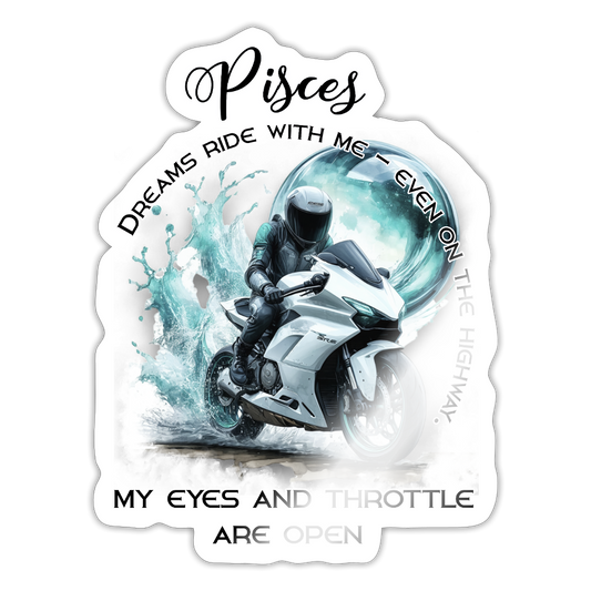 Kalat horoskooppi biker dreams with me - horoskooppi tarra - valkoinen kiiltävä