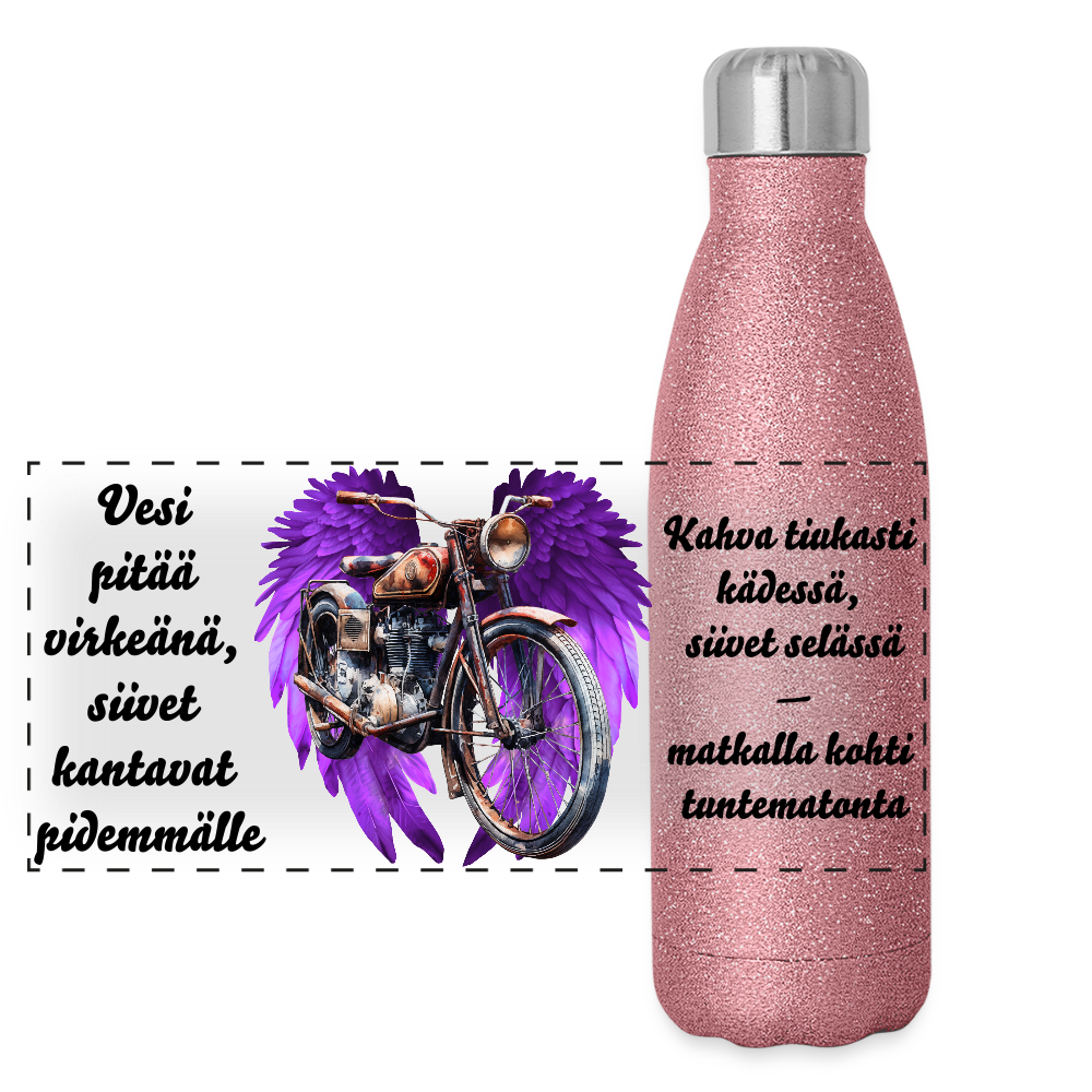 Glitter-termospullo ruostumattomasta teräksestä - pinkki kimalle