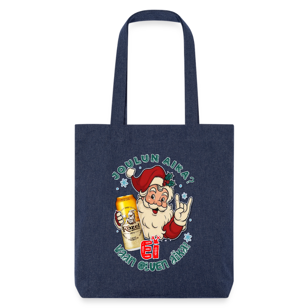 Stanley/Stella heavyweight kierrätetty kangaskassi – Joulupukki, kalja ja ei mitään piparkakkua - melanssinsininen