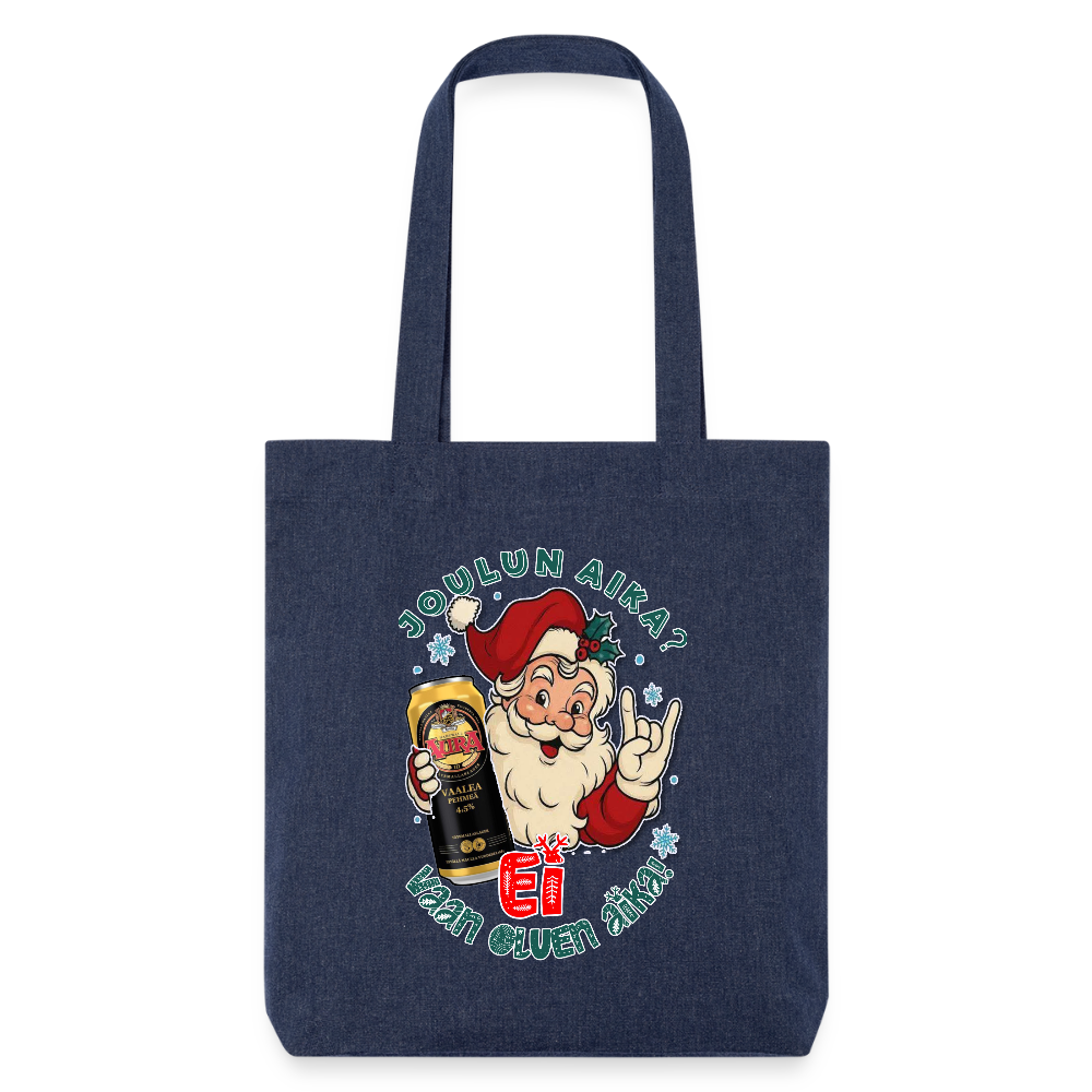 Stanley/Stella heavyweight kierrätetty kangaskassi 'Joulupukki juo aura jouluolutta - melanssinsininen