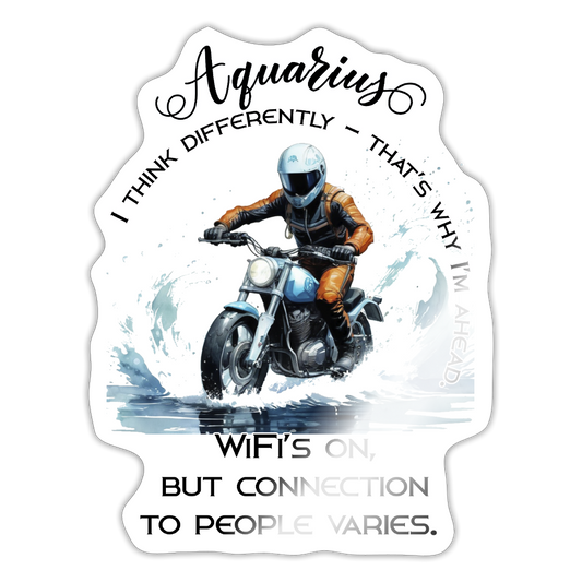 Vesimies-biker-tarra – täsä ei ajeta pilvissä, vaan vedessä - Tarra - valkoinen kiiltävä