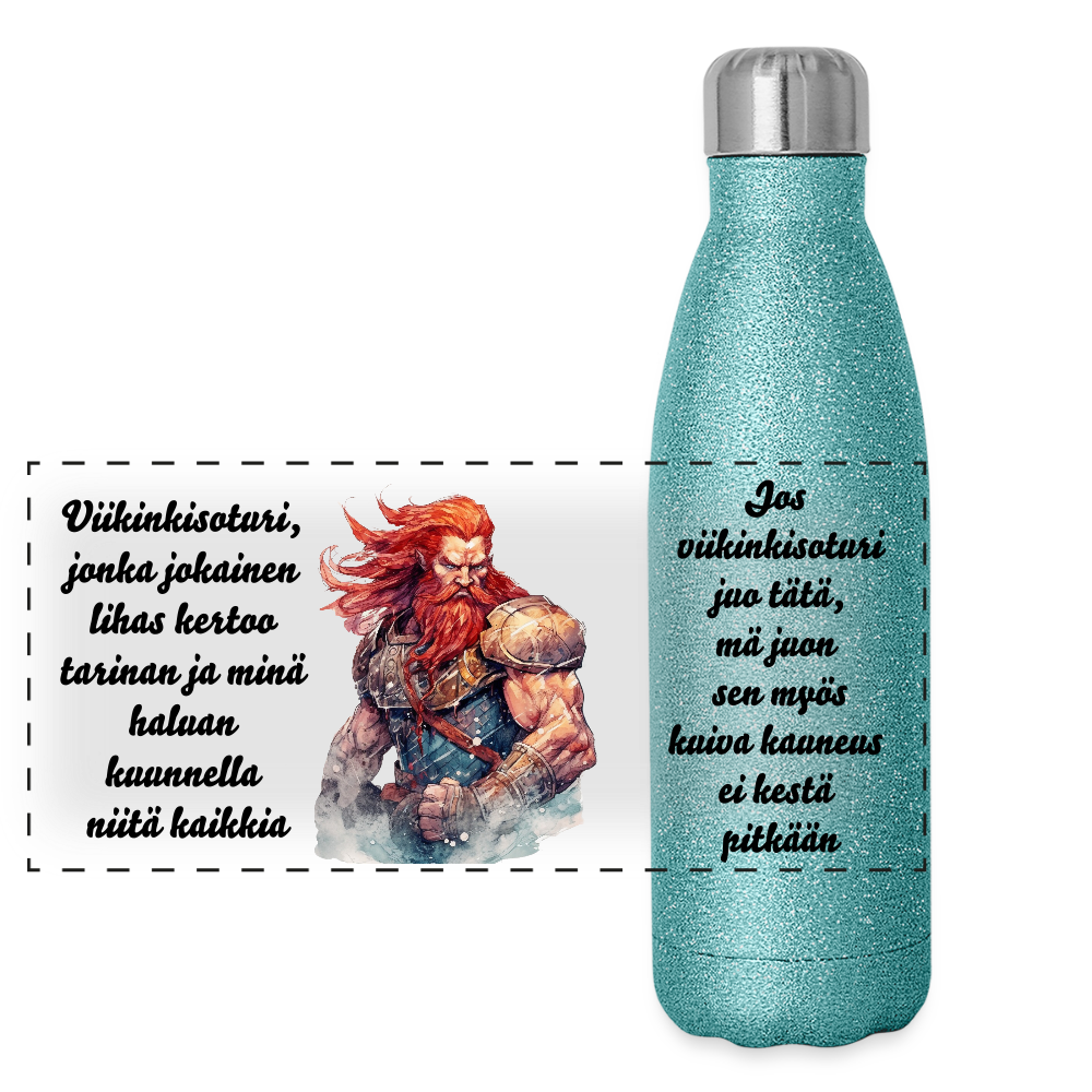 Glitter-termospullo ruostumattomasta teräksestä - viikinkisoturi - sininen kimalle
