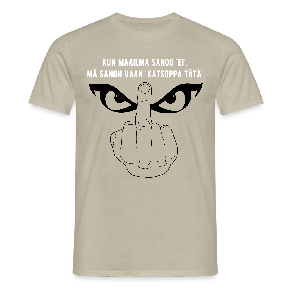 Miesten t-paita - keskisormi - hiekanbeige