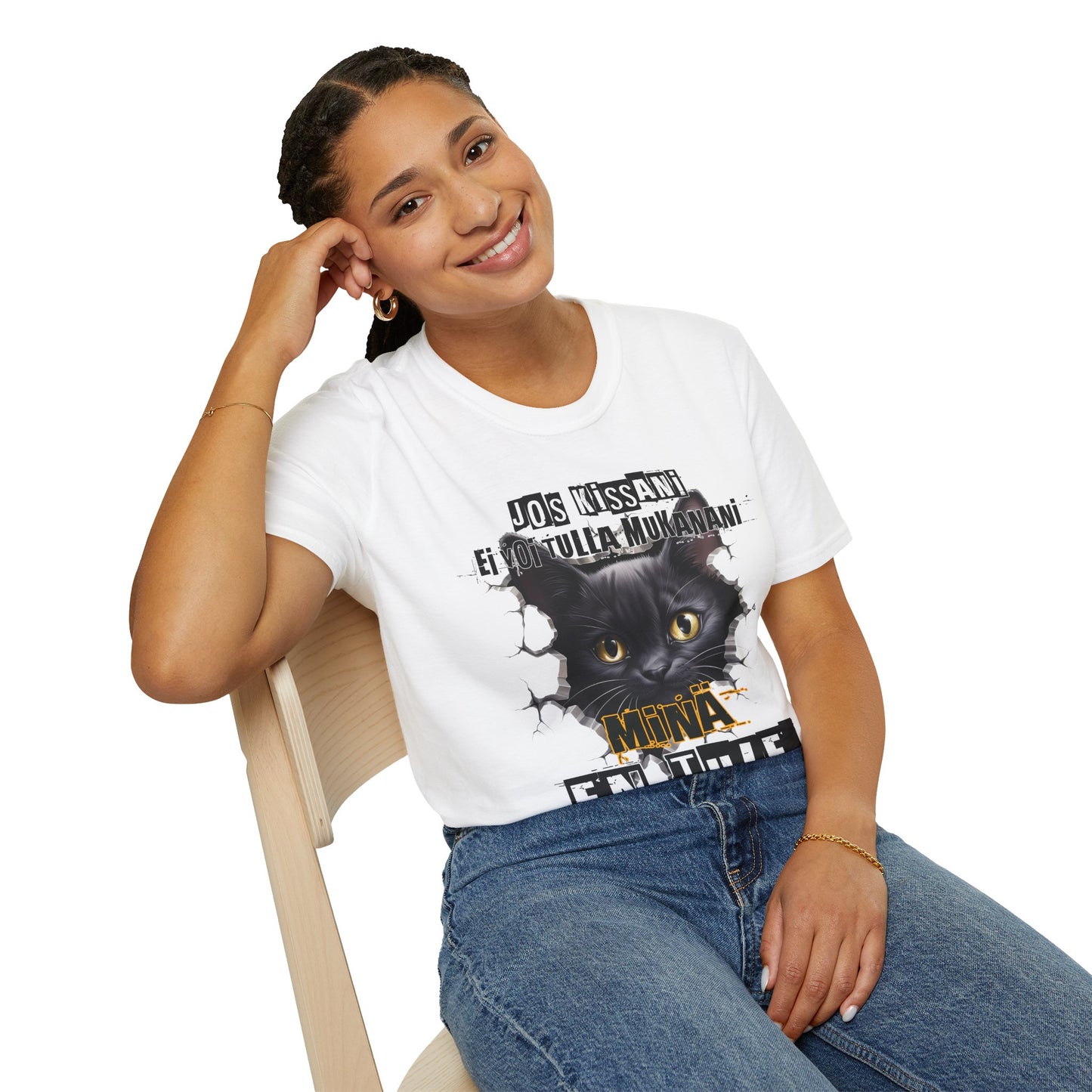 T-Paita - jos kissani ei voi tulla, minä en tule, musta kissa