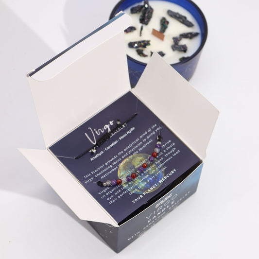 Horoskooppi  lahjasetti : kynttilä ja rannekoru – Neitsyt