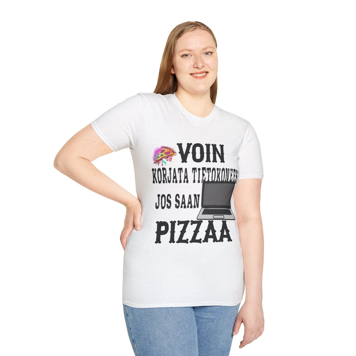T-Paita - voin korjata tietokoneesi, jos saan pizzaa