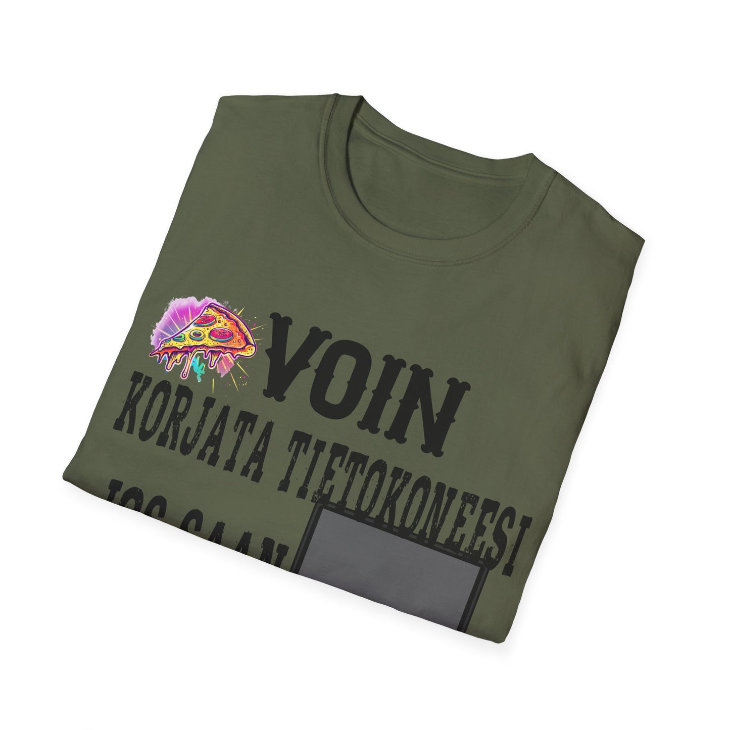 T-Paita - voin korjata tietokoneesi, jos saan pizzaa