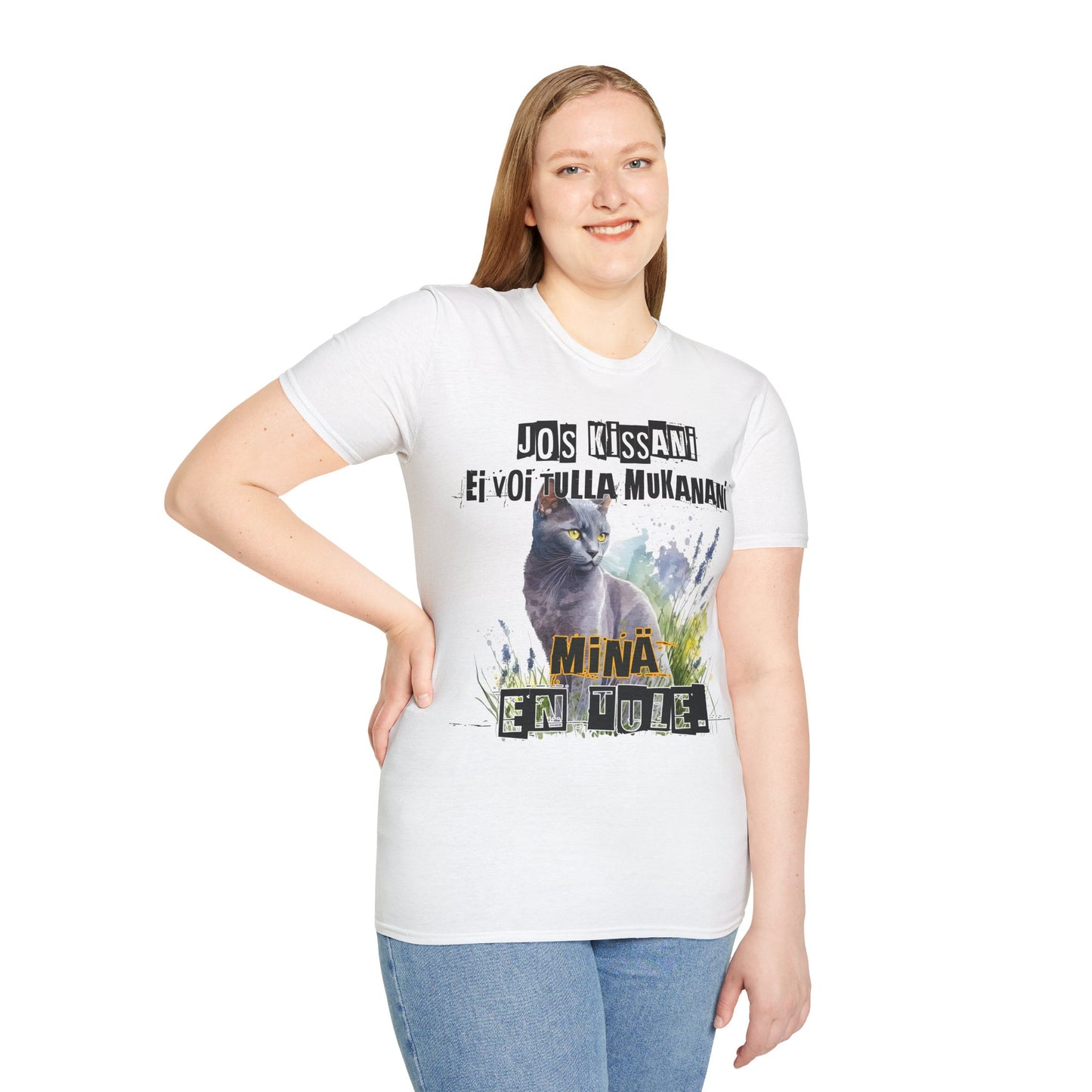 T-Paita - jos kissani ei voi tulla, minä en tule, venäjänsininen russian blue