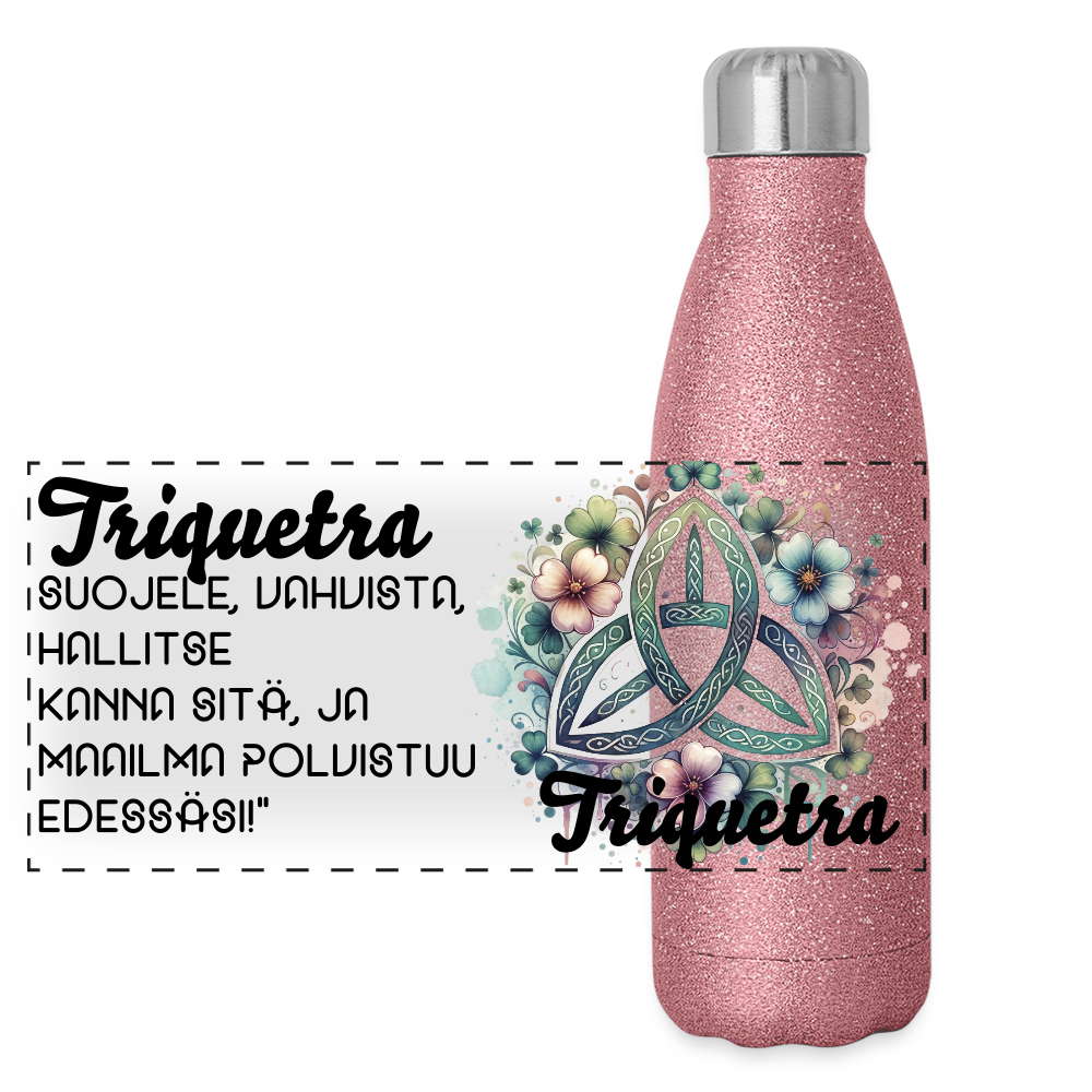 Glitter-termospullo ruostumattomasta teräksestä - pinkki kimalle triquetra