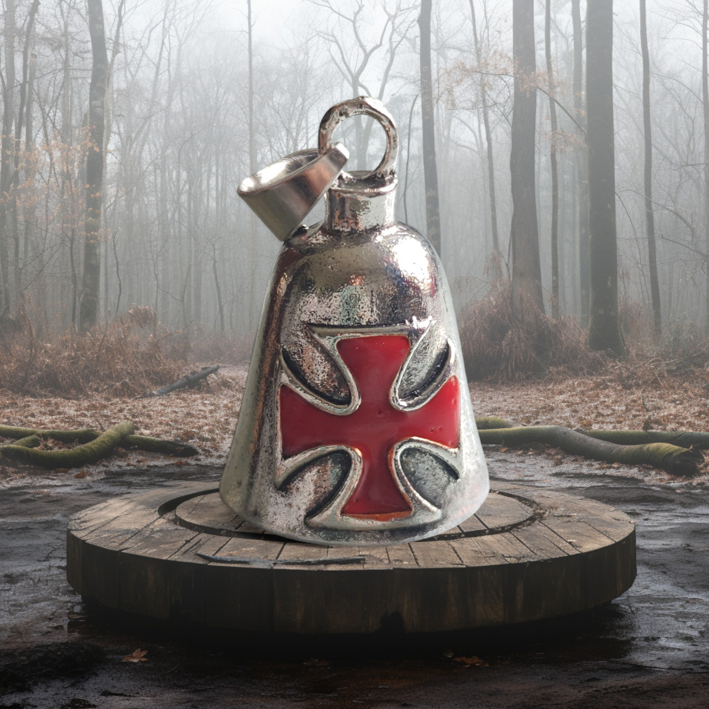 Pirunkello – Motoristin suojakello: maltanristi musta ja punainen