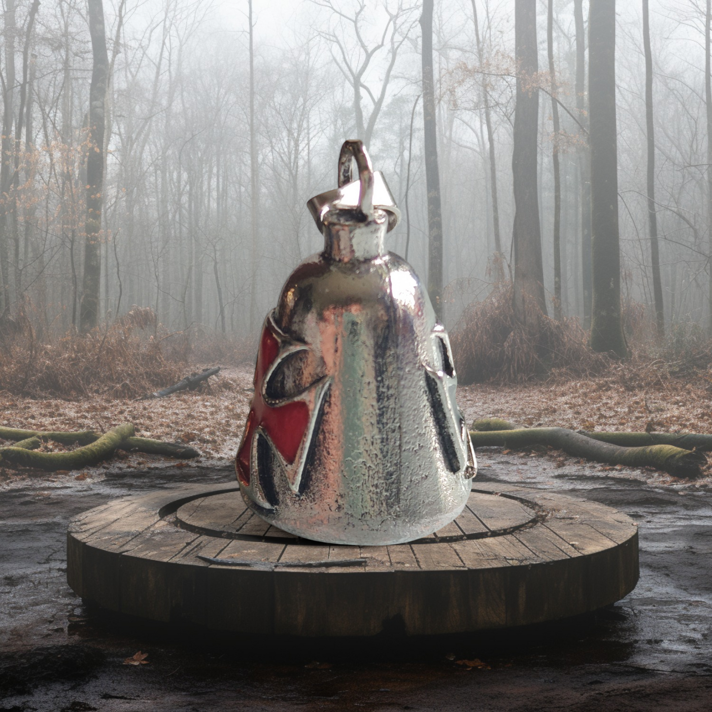 Pirunkello – Motoristin suojakello: maltanristi musta ja punainen