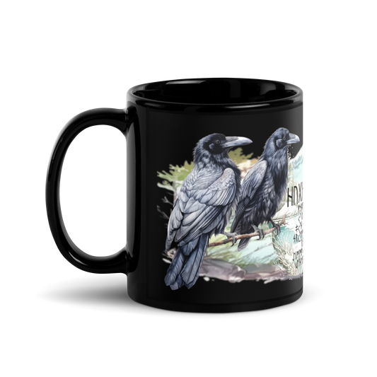 Musta kiiltävä muki - hugin ja munin viikinkikorpit