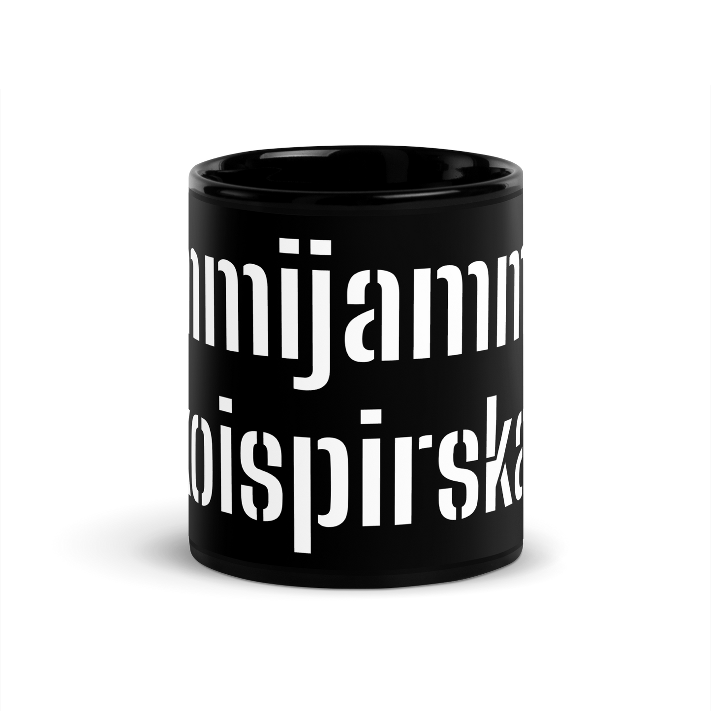 This black glossy Mug - jammy jam and special sprinkles