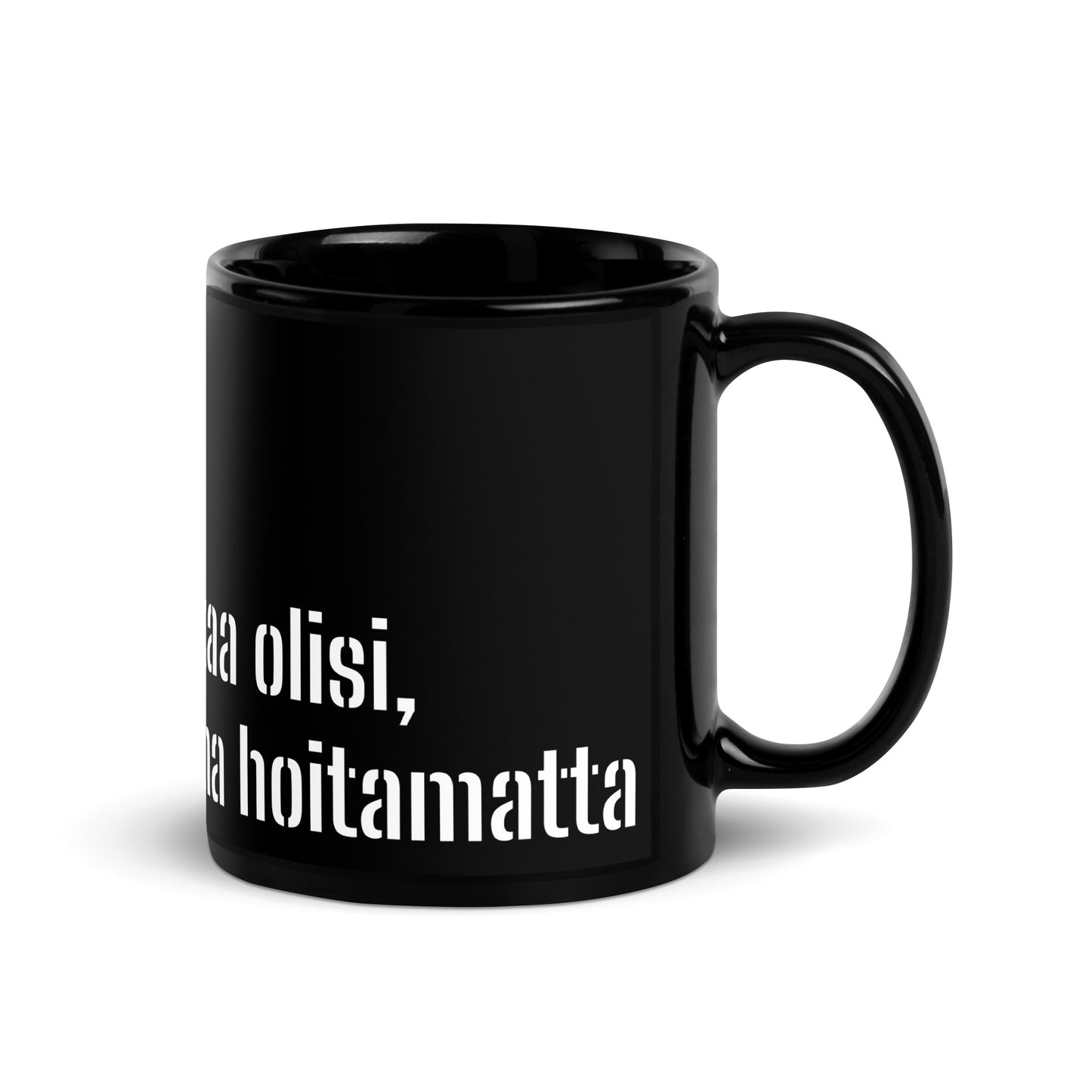 Musta kiiltävä muki - Tasan ei mene nallekarkit.