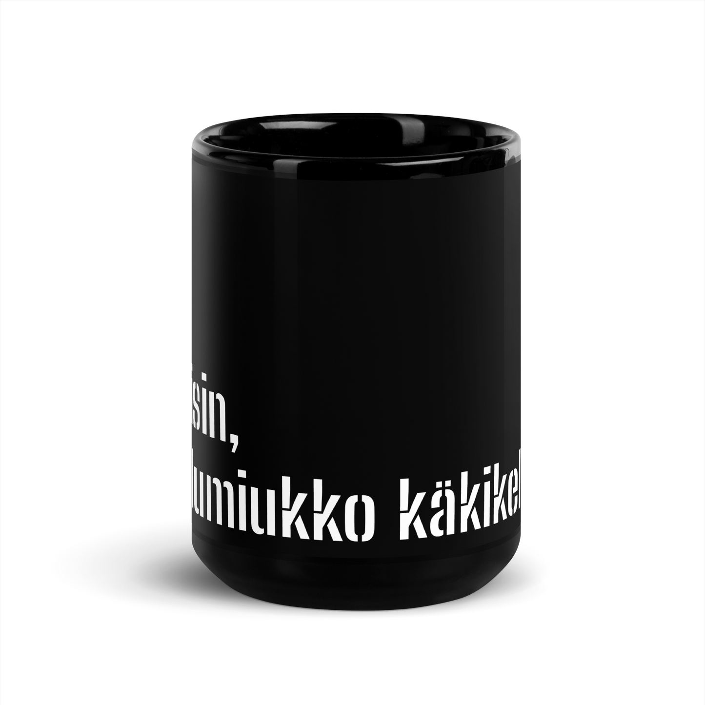 Black shiny mug- confused, like a snowman in a cuckoo clock