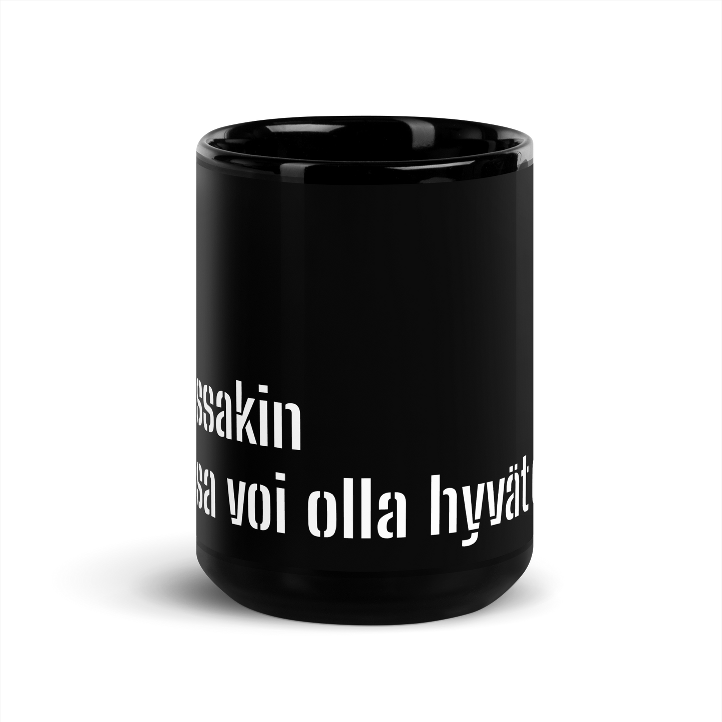 Musta kiiltävä muki - Rumassakin repussa voi olla hyvät eväät.