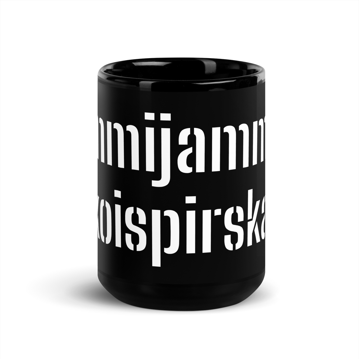 This black glossy Mug - jammy jam and special sprinkles