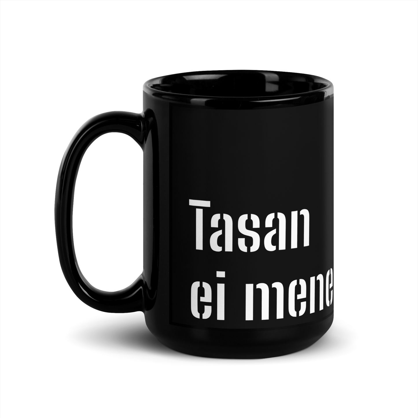 Musta kiiltävä muki - Tasan ei mene nallekarkit.