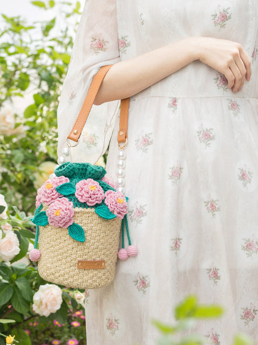 Flower Basket Diy Crochet Wrapped Cotton Thread - käsityöpaketti  kukkakassi