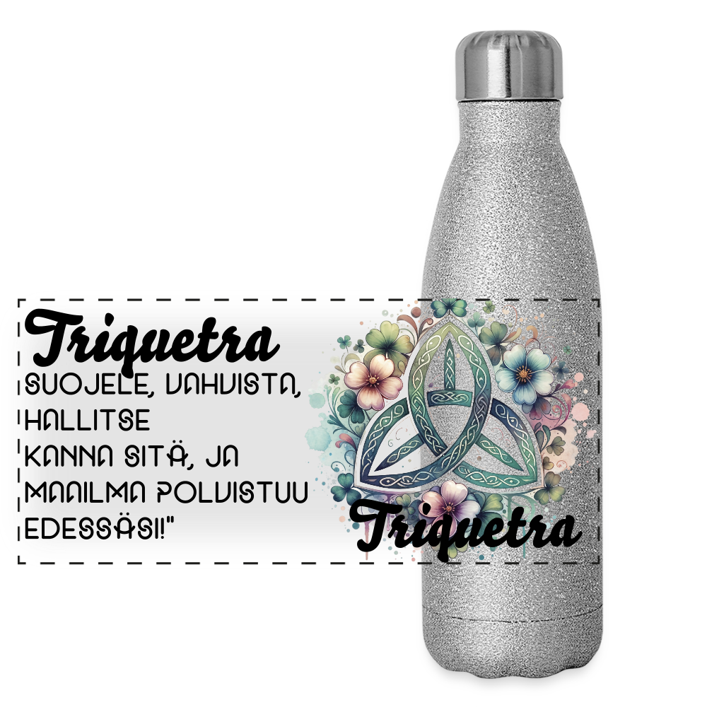 Glitter-termospullo ruostumattomasta teräksestä - hopeakimalle triquetra