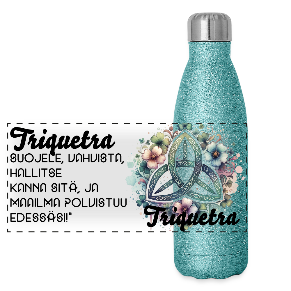 Glitter-termospullo ruostumattomasta teräksestä - sininen kimalle triquetra